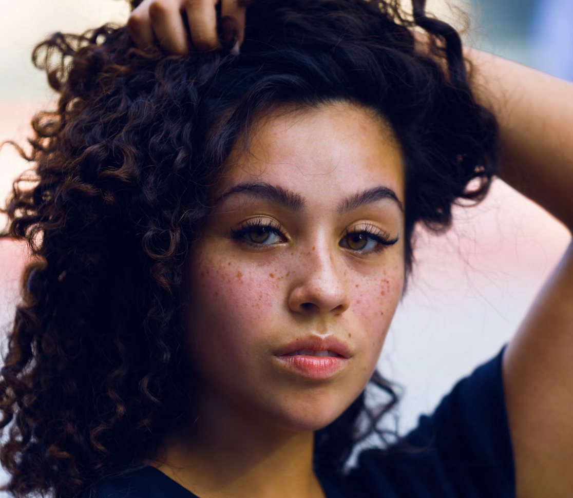Curly-haired woman portrait